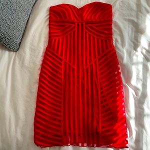 Red strapless cocktail dress